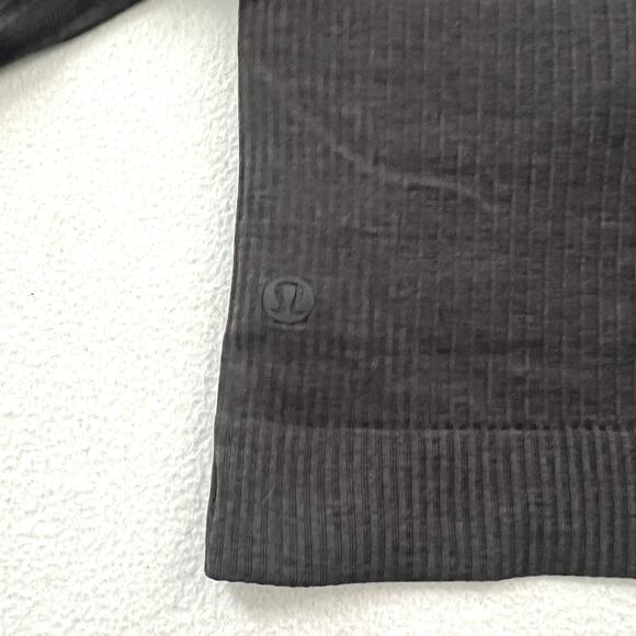 Lululemon Women Solid Black Ebb to Street Long Sleeve Cropped Top Built In Bra 6 - Picture 6 of 7